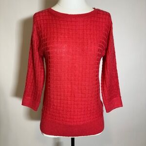 Ann Taylor Coral Red Wool Blend Knit 3/4 Sleeve Sweater Women Petite Sz Small SP